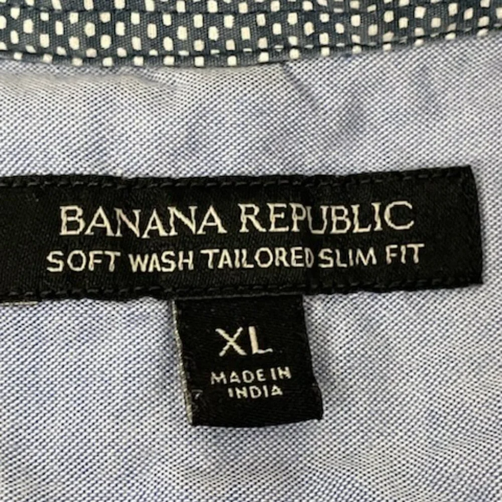 Banana Republic‎ Button Up Shirt Men's XL Blue & White Soft Wash Tailored Slim